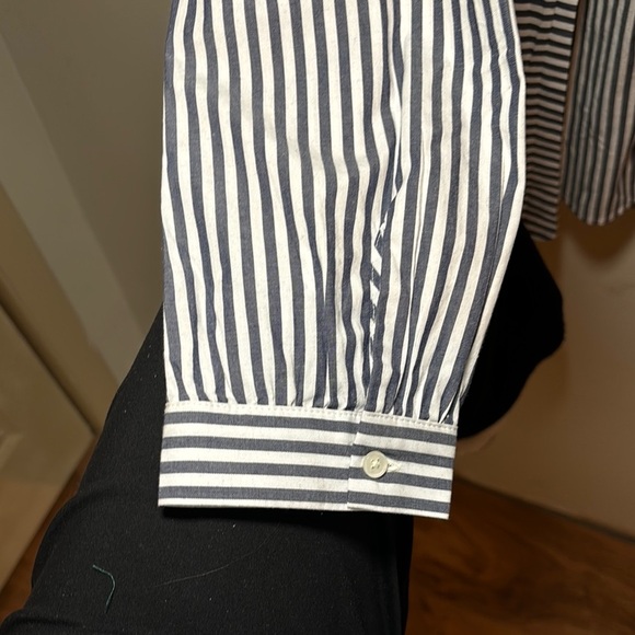 J. Crew Navy Blue and White, Tie Front Blouse - Picture 4 of 9